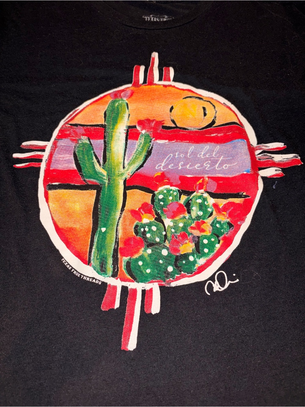 Texas True Threads Cactus Desert Graphic Tee Black Western Southwest - Size L